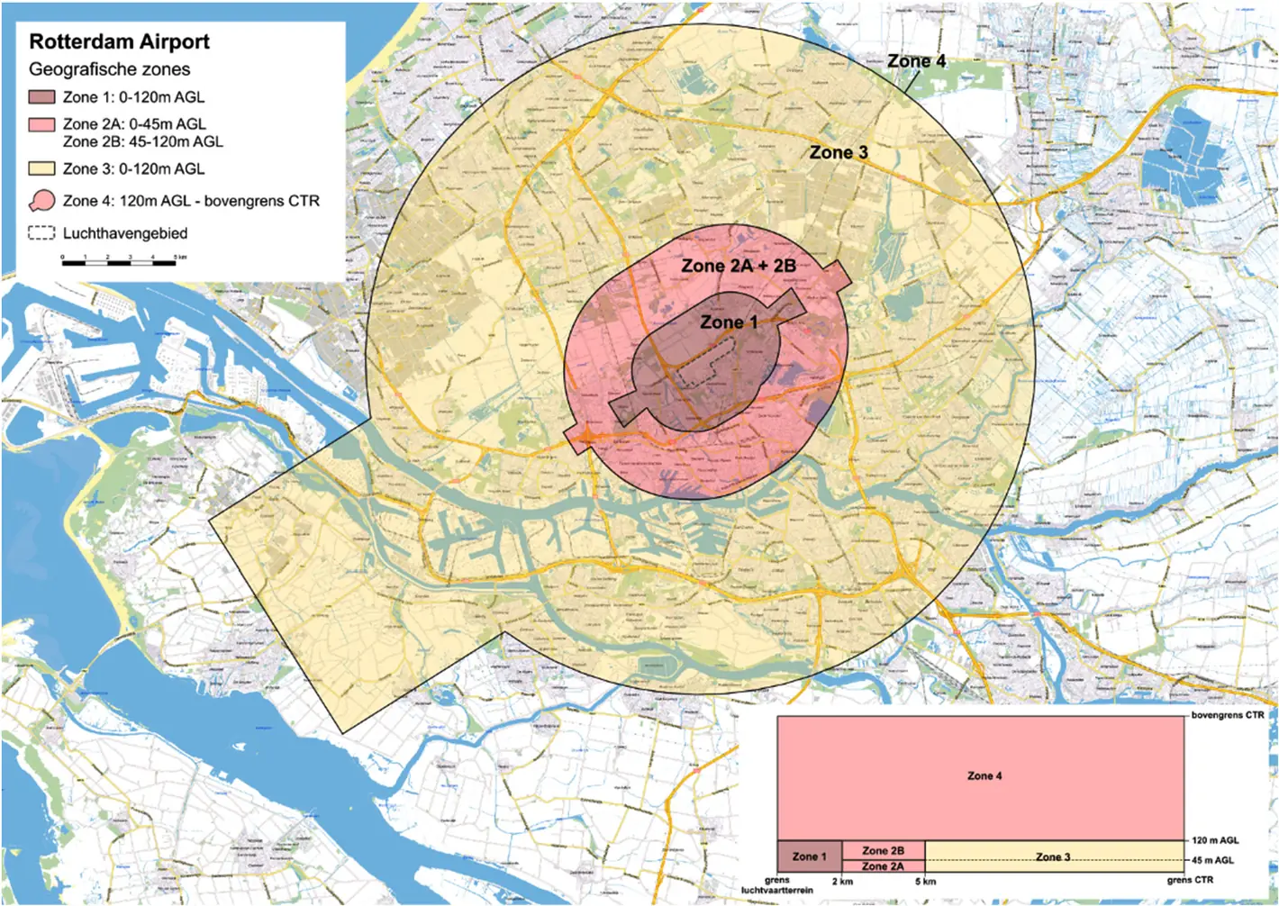 Map of the new zoning around Rotterdam The Hague Airport