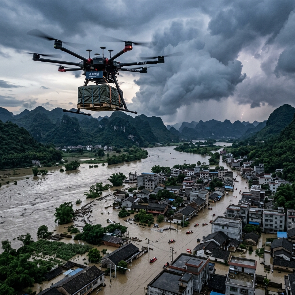 Heavy-lift cargo drone rescues stranded driver in China