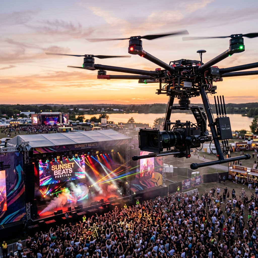 Live broadcast drone over a festival